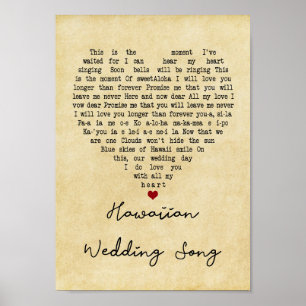 Hawaiian Wedding Song Vintage Heart Song Lyric Poster