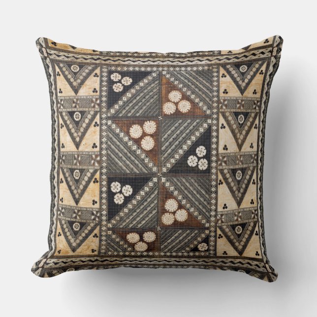 Hawaiian Wedding Tapa Cloth Throw Pillow (Front)