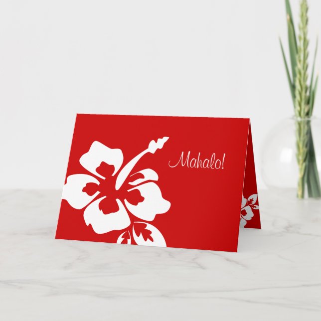 Hawaiian Wedding Thank You Cards Hibiscus Red (Front)