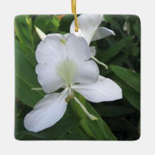 Hawaiian White Ginger Flower Ceramic Ornament