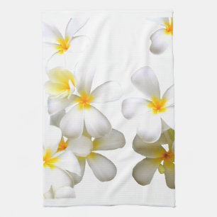 Hawaiian white plumeria flower kitchen towel