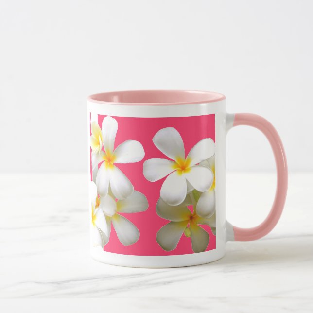 Hawaiian white plumeria flower pink mug (Right)