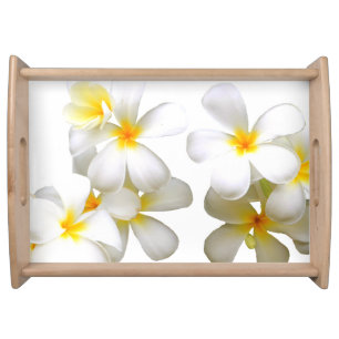 Hawaiian white plumeria flower serving tray