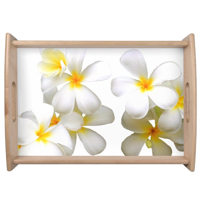 Hawaiian white plumeria flower serving tray (Front)