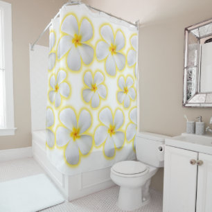 Hawaiian White Plumeria Flowers on white Shower Curtain