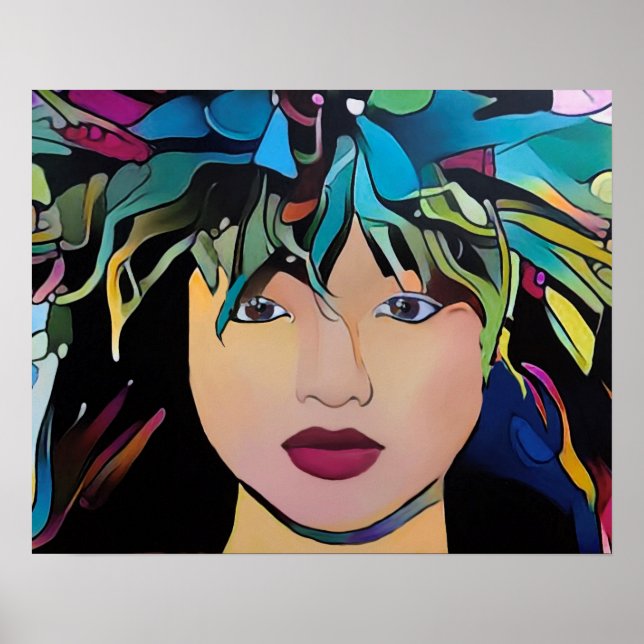 Hawaiian Woman with Floral Head dress Print  (Front)