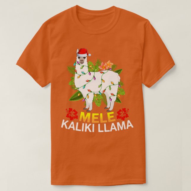 Hawaiian Xmas Llama Lights Mele Kalikimaka Llama C T-Shirt (Design Front)