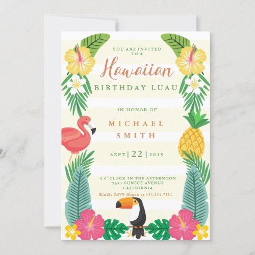 Hawaiian Yellow and Green Floral Birthday Invitation