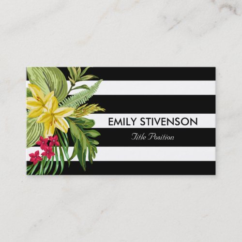 Hawaiian Yellow Flower And Black White Stripes Business Card
