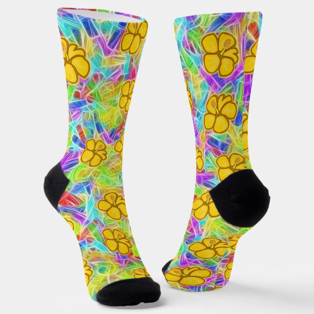 Hawaiian Yellow Flowers  Socks (Angled)