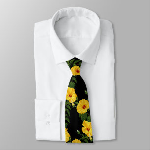 Hawaiian yellow hibiscus Botanical illustration Neck Tie