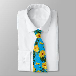 Hawaiian yellow hibiscus Botanical illustration Neck Tie