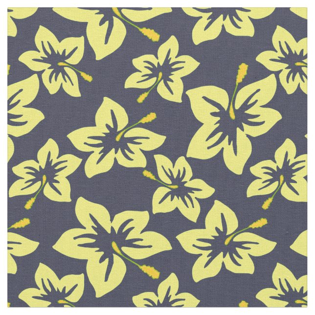 Hawaiian Yellow Hibiscus Floral Print Fabric (Close Up)