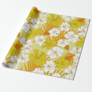 Hawaiian Yellow Hibiscus Flower Tropical Wrapping Paper