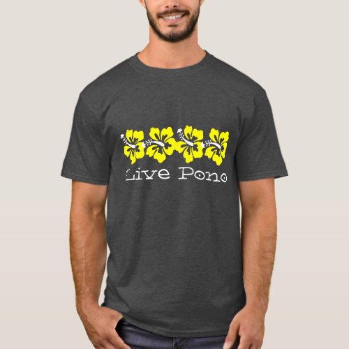 Hawaiian Yellow Hibiscus LIVE PONO Surfer Retro T_Shirt