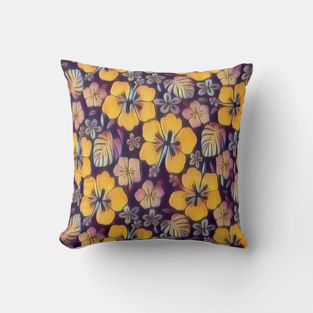 Hawaiian Yellowish Hibiscus Throw Pillow (Front)