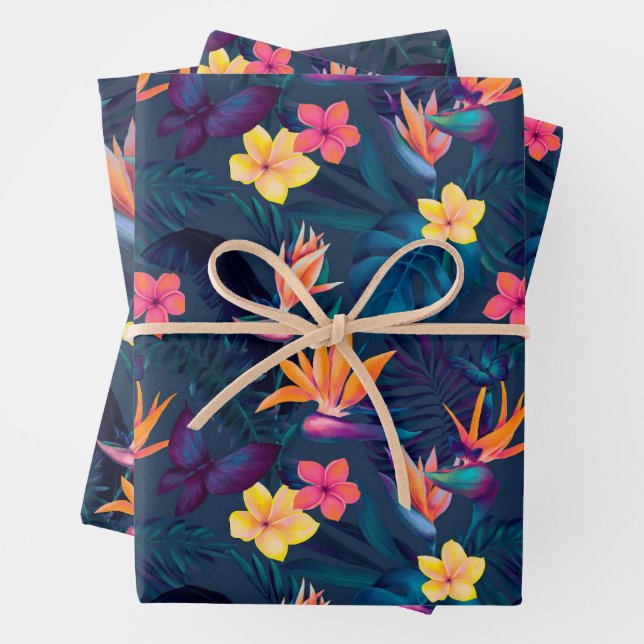 Hawaiin Sunset Glow: Bird of Paradise Wrapping Paper Sheets (In situ)