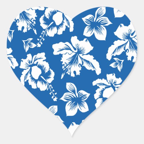 Hawiian Blue Flower Pattern Heart Sticker