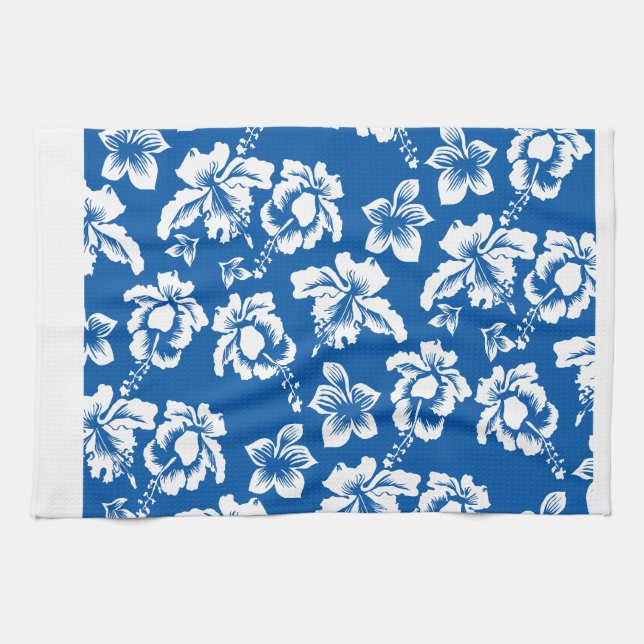 Hawiian Blue Flower Pattern Kitchen Towel (Horizontal)