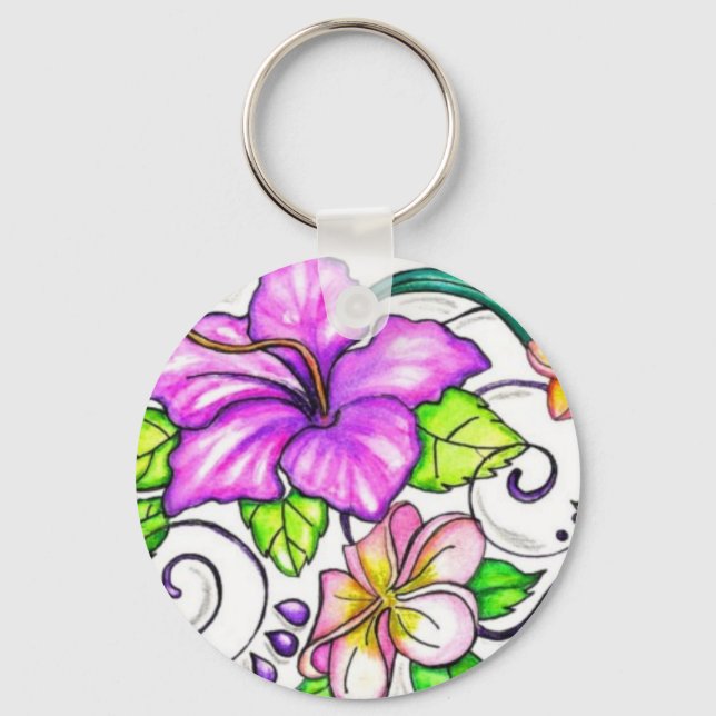 Hawiian Hibiscus Flowers Keychain (Front)