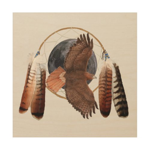 Hawk Against The Moon Dreamcatcher    Wood Wall Art