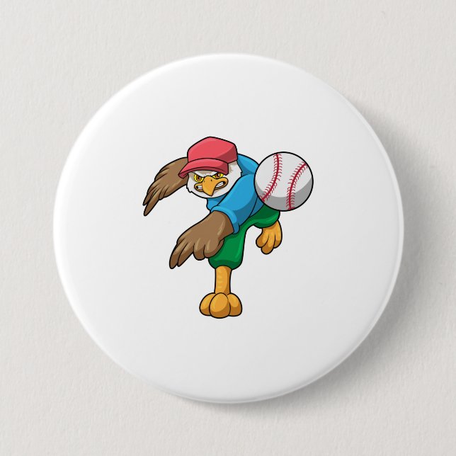 Hawk at Baseball with Baseball bat Button (Front)