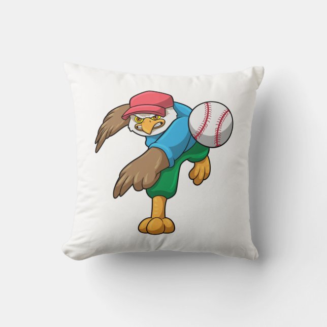 Hawk at Baseball with Baseball bat Throw Pillow (Front)