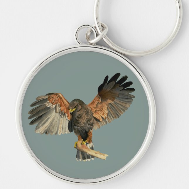 Hawk Bird Watercolor Painting Keychain (Front)