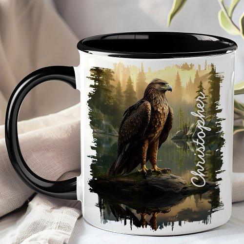 Hawk by Forest Lake Reflection Mug
