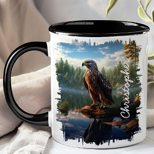 Hawk by Mountain Lake Reflection Mug