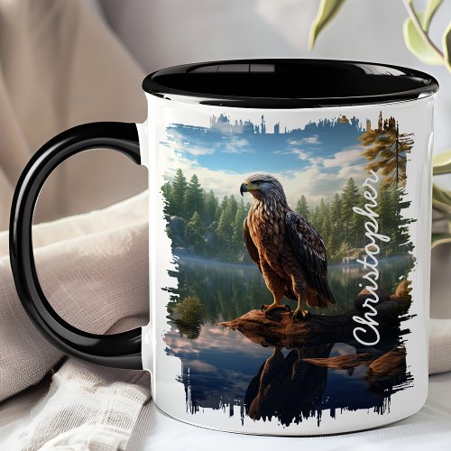 Hawk By Mountain Lake Reflection Mug