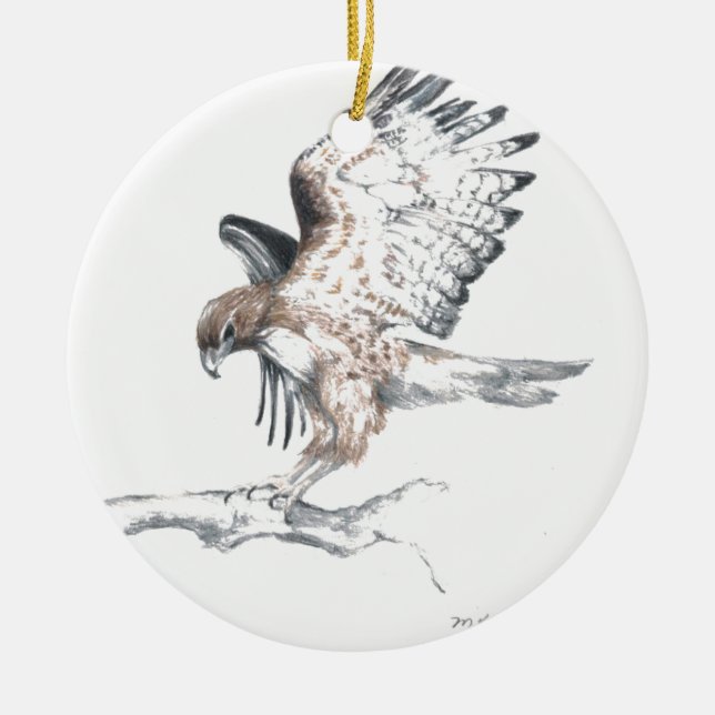 Hawk Ceramic Ornament (Front)