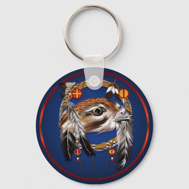 Hawk Face Dream Catcher Keychain (Front)