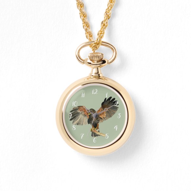 Hawk Flapping Wings Watercolor Painting Watch (Front)