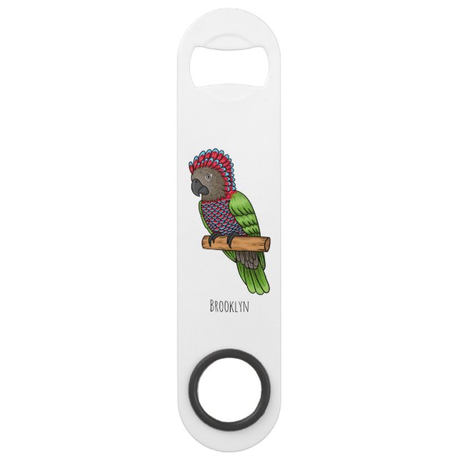 Hawk headed parrot bird cartoon illustration bar key (Front)