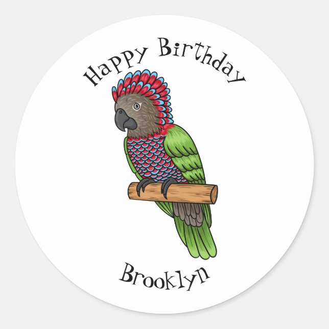 Hawk headed parrot bird cartoon illustration classic round sticker (Front)