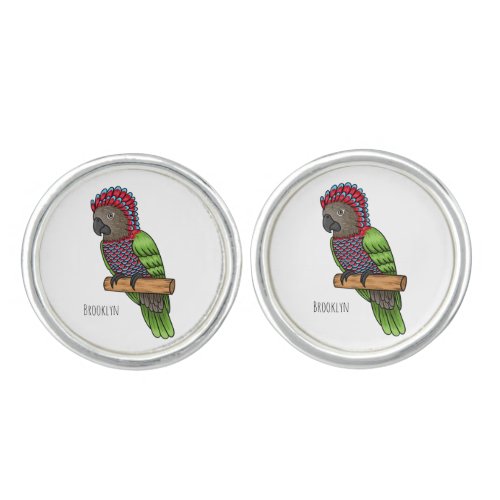 Hawk headed parrot bird cartoon illustration  cufflinks