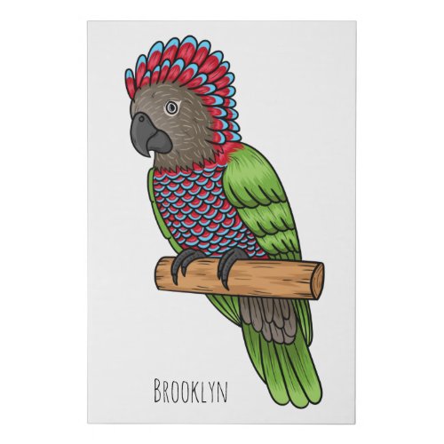 Hawk headed parrot bird cartoon illustration  faux canvas print