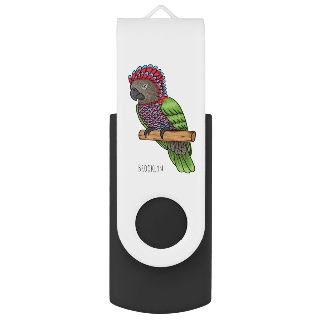 Hawk headed parrot bird cartoon illustration flash drive (Front Vertical)