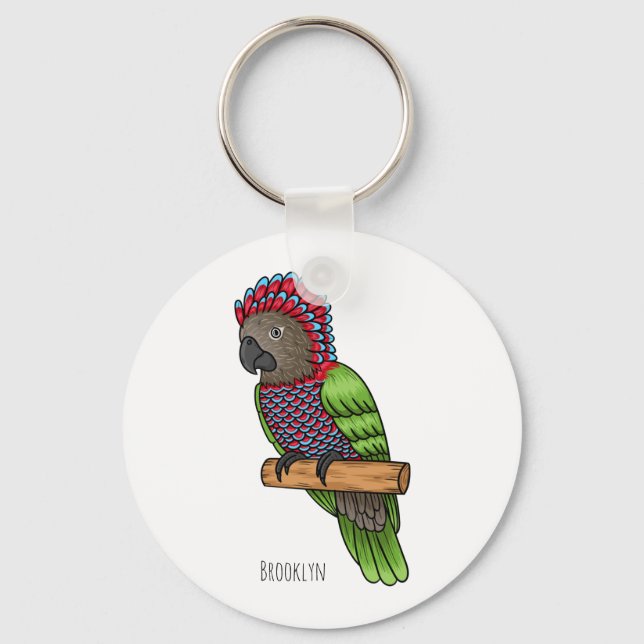 Hawk headed parrot bird cartoon illustration keychain (Front)
