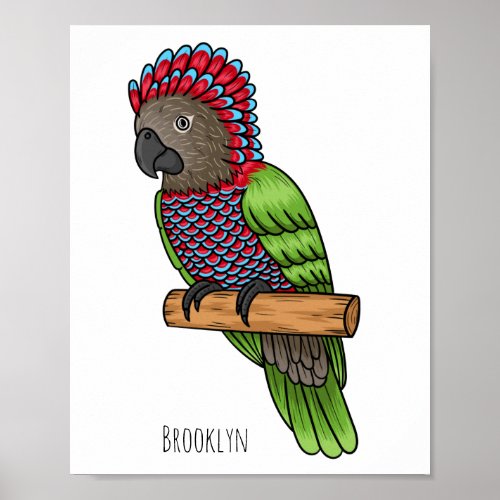 Hawk headed parrot bird cartoon illustration poster
