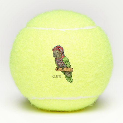 Hawk headed parrot bird cartoon illustration  tennis balls