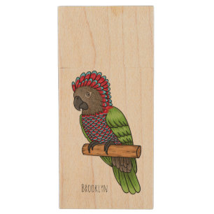 Hawk headed parrot bird cartoon illustration wood flash drive