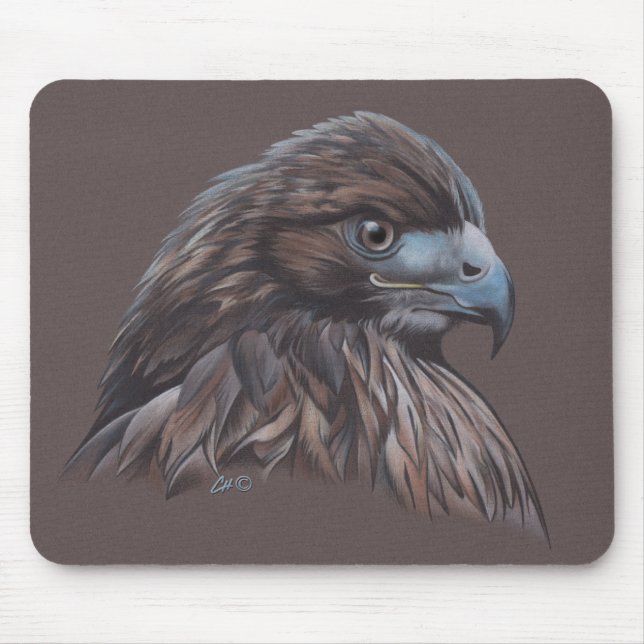 Hawk in Colored Pencil Mouse Pad (Front)
