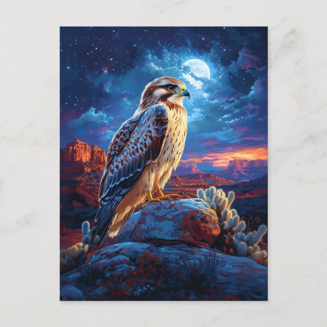 Hawk in the Desert Under a Full Moon Postcard (Front)