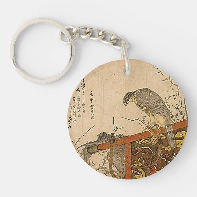 Hawk on Screen Perch Keychain (Front)