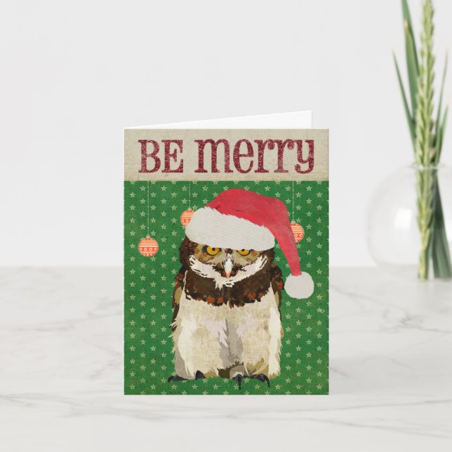 Hawk Owl Be Merry Christmas Card (Front)