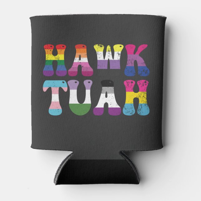 Hawk Tuah Funny LGBTQ Rainbow Flag Ally Trans Can Cooler (Front)