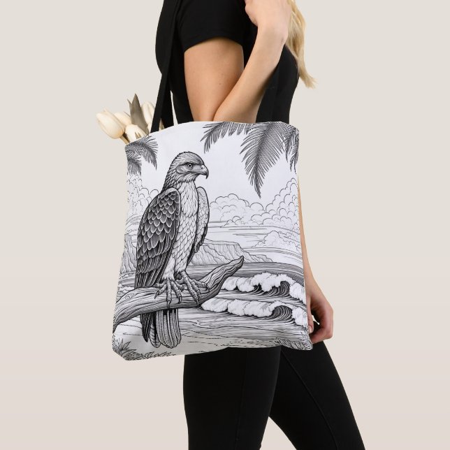 Hawk Watching Over Ocean Horizon Coloring  Tote Bag (Close Up)