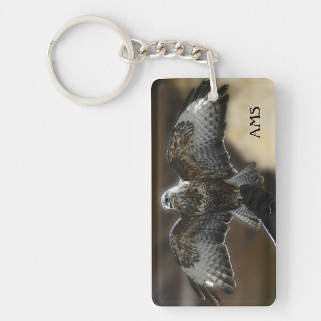 Hawk with Wings Out Wildlife Sanctuary Monogram Keychain (Front)